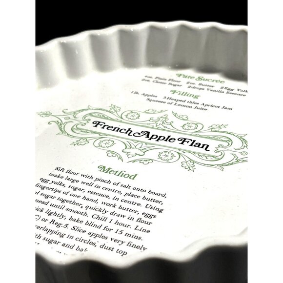 French Apple Flan Pie Dish Recipe Printed Ceramic Baking Plate White Scalloped E - Picture 3 of 3